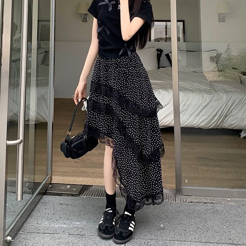 Ladies Vintage Asymmetrical Lacey Border Skirts